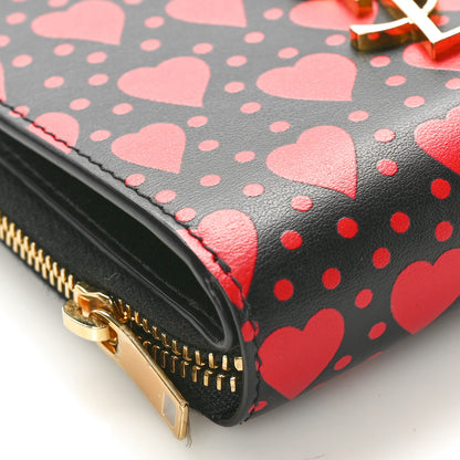 Saint Laurent Calfskin Heart Print Monogram Compact Zip Around Wallet Black Red 9 of 10