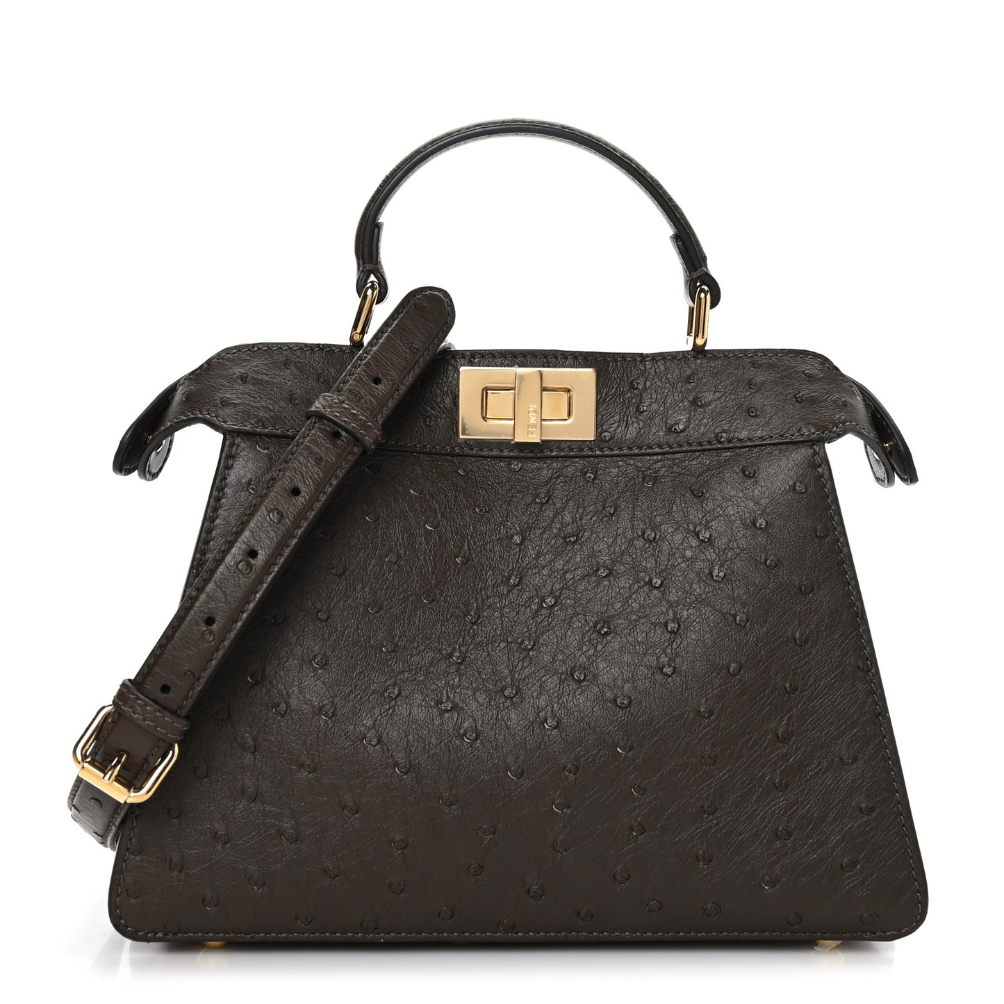 Ostrich Shiny Nappa Small Peekaboo I SEE U Satchel Dark Brown