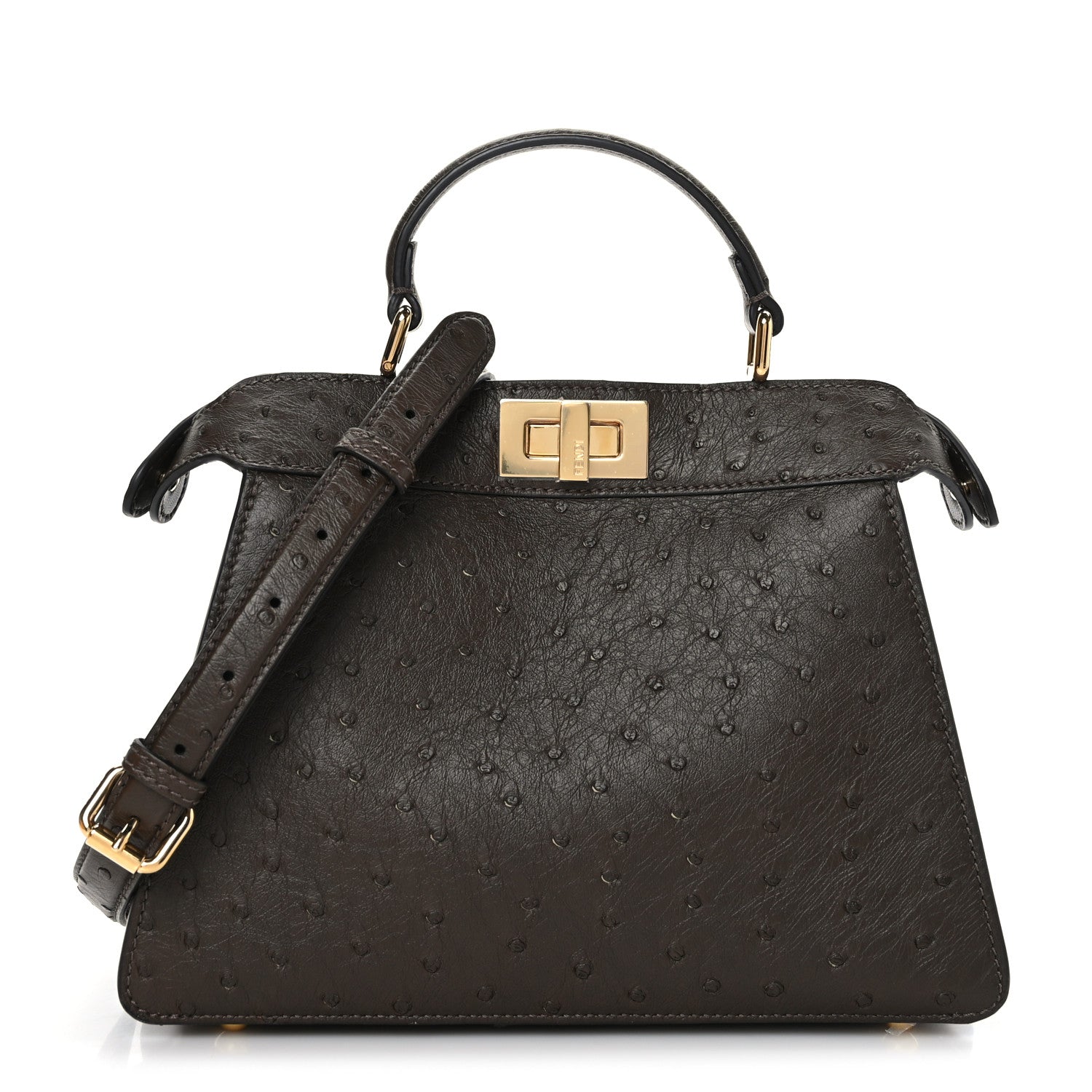 Fendi Ostrich Shiny Nappa Small Peekaboo I SEE U Satchel Dark Brown 1 of 7