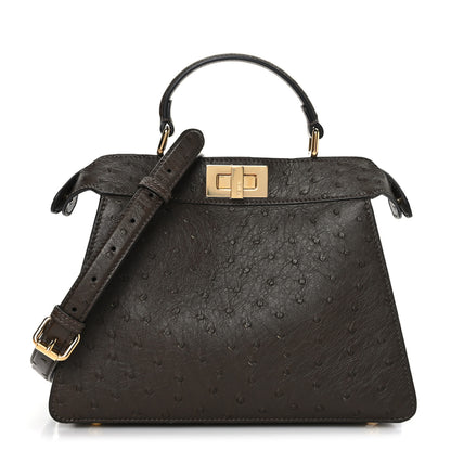 Fendi Ostrich Shiny Nappa Small Peekaboo I SEE U Satchel Dark Brown 1 of 7