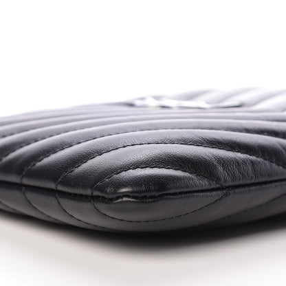 Saint Laurent Calfskin Matelasse Chevron Monogram Pouch Black 8 of 9