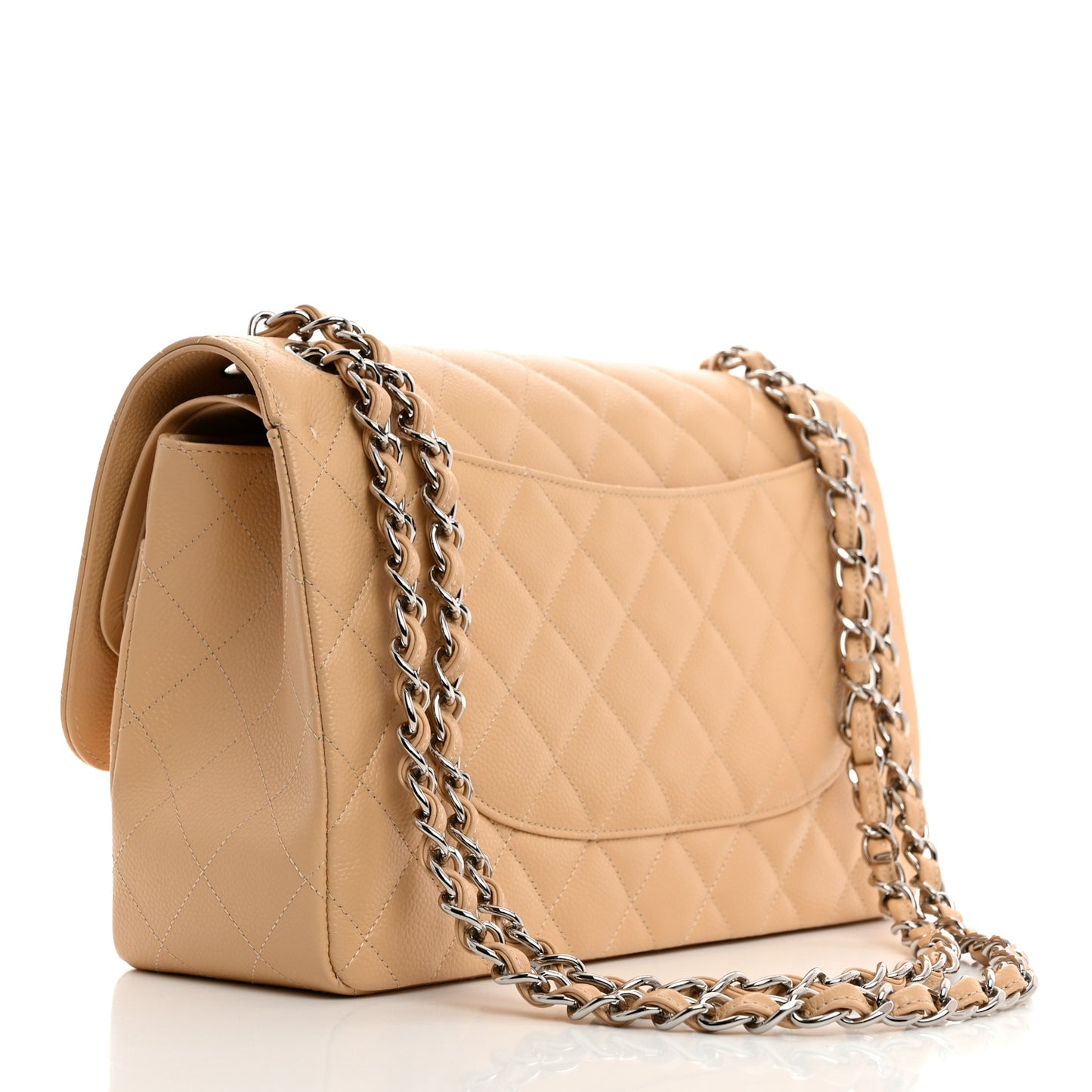 Caviar Quilted Jumbo Double Flap Beige Clair