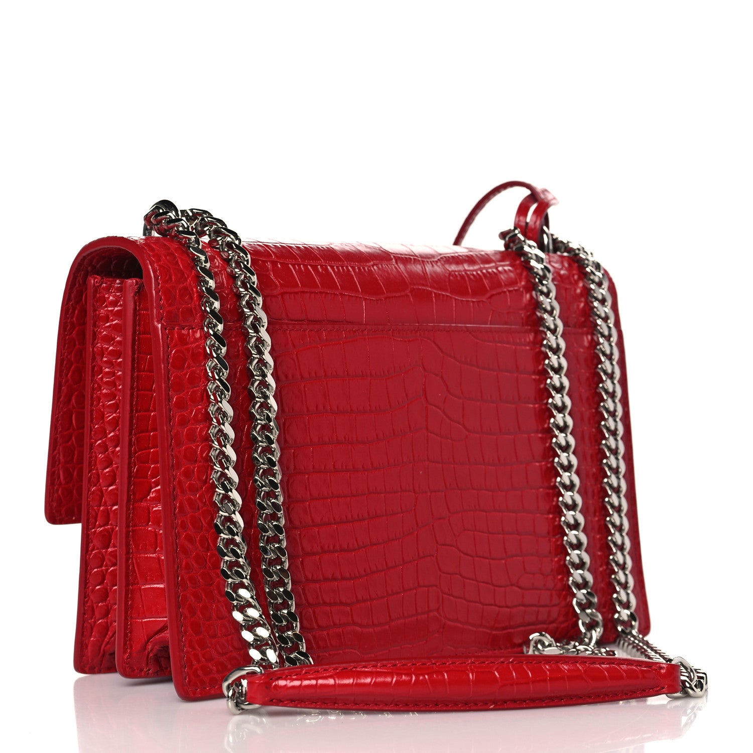 Saint Laurent Calfskin Crocodile Embossed Medium Monogram Sunset Rouge Eros 2 of 9