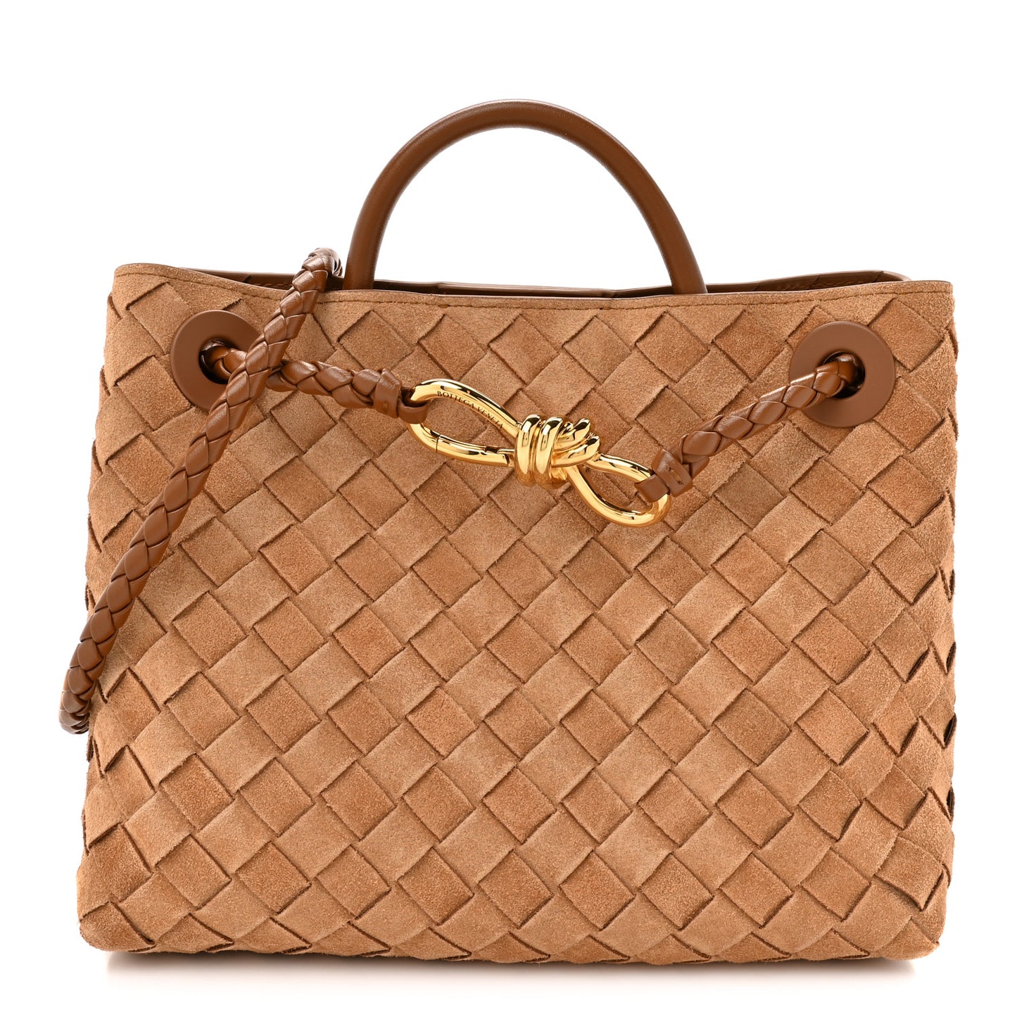Suede Intrecciato Small Andiamo Shoulder Bag Amber