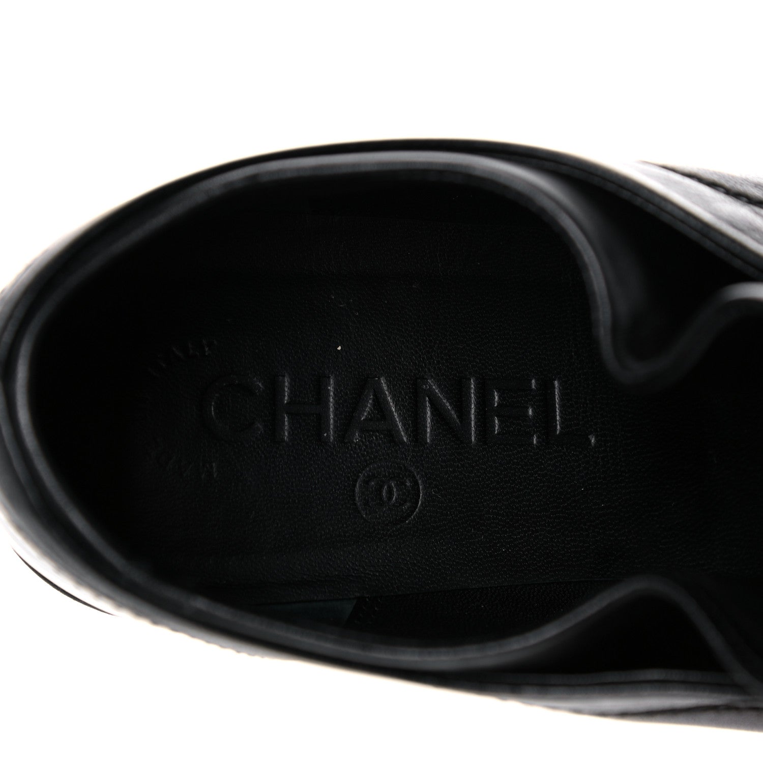 Chanel Lambskin Patent Cap Toe CC Sneakers 37.5 Black 7 of 15