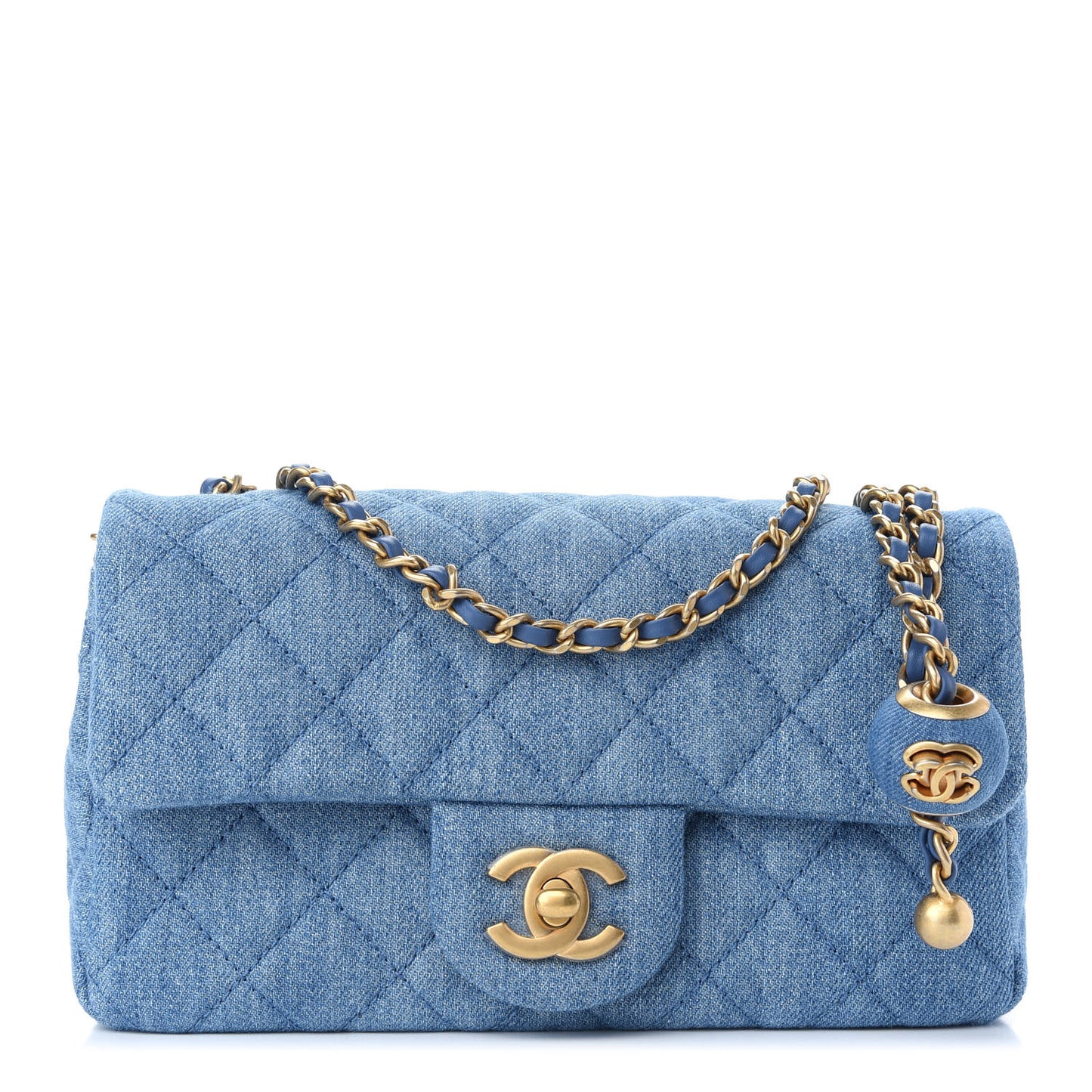 Denim Quilted Mini Pearl Crush Rectangular Flap Blue