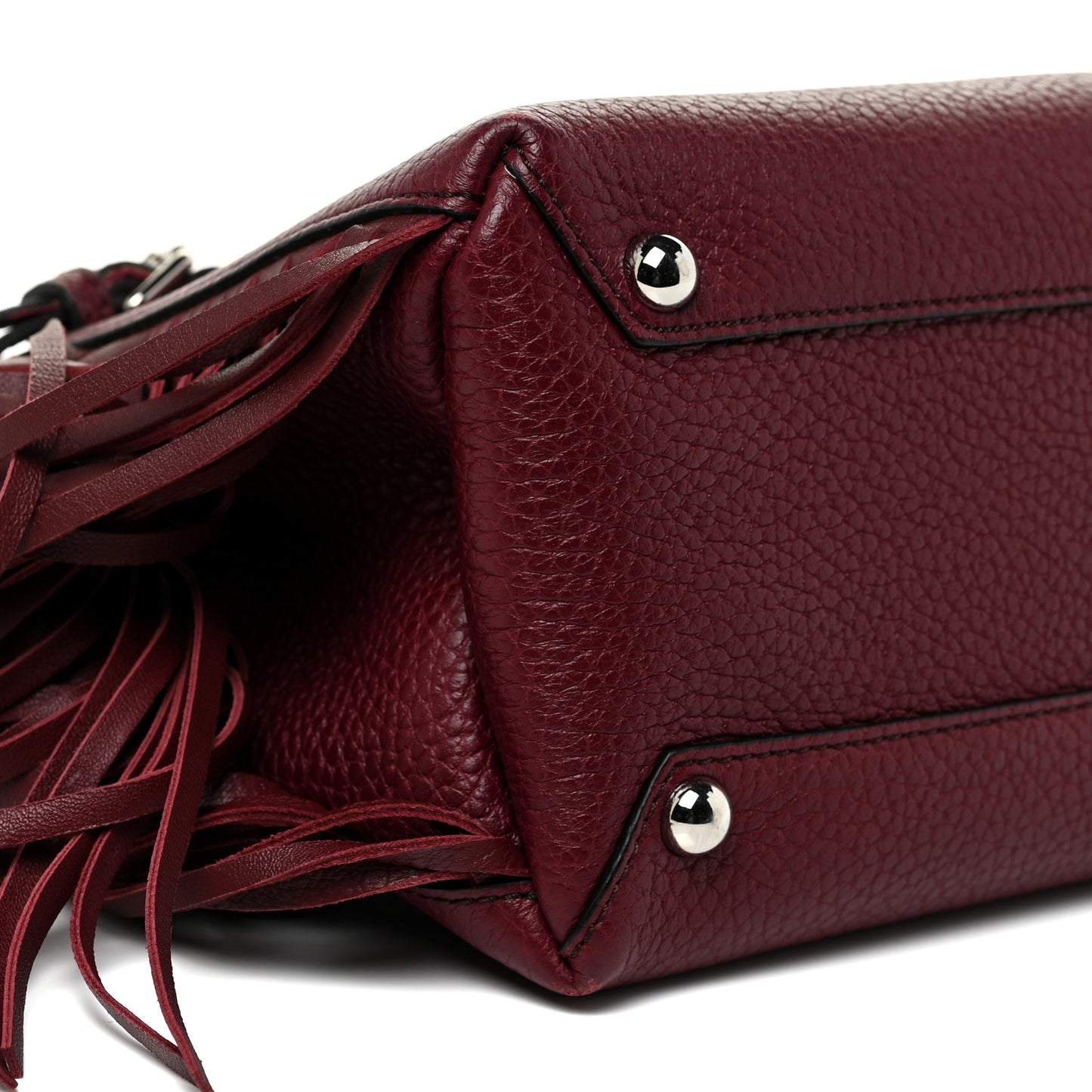 Grainy Calfskin Studded Fringe Baby Banner Tote Damson Magenta
