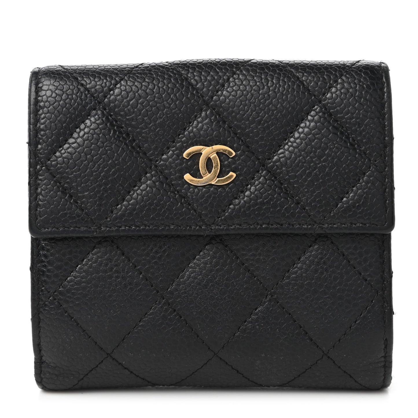 Caviar Quilted Compact French Flap Wallet Black