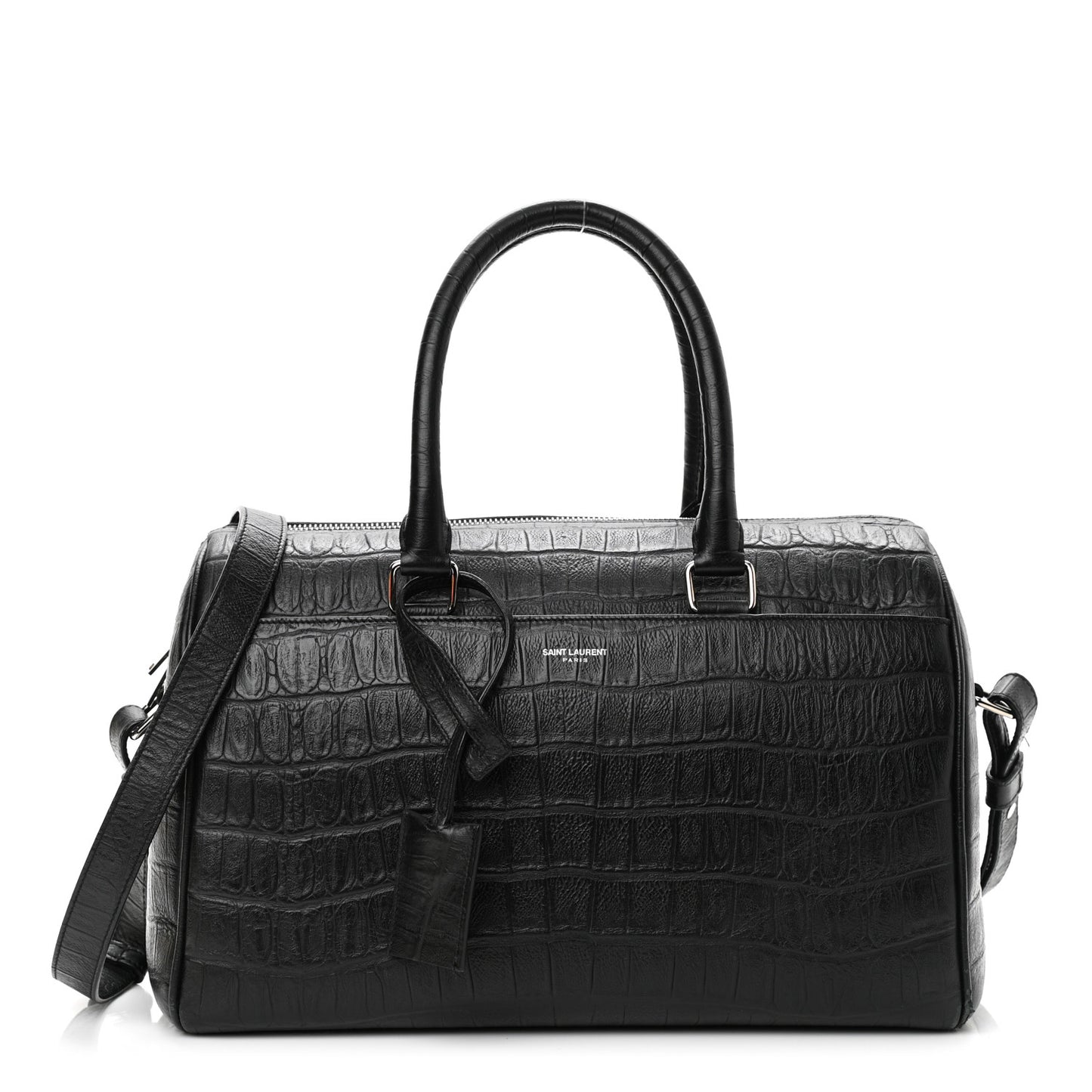 Calfskin Crocodile Embossed Classic Duffle Bag Black