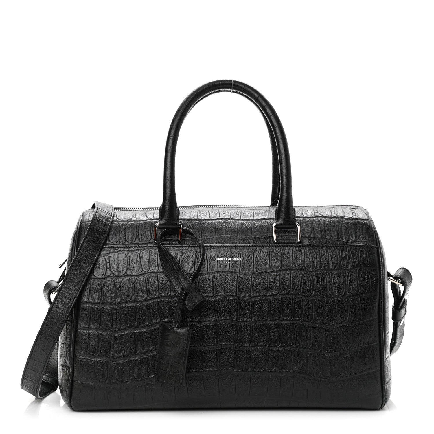 Saint Laurent Calfskin Crocodile Embossed Classic Duffle Bag Black 1 of 11