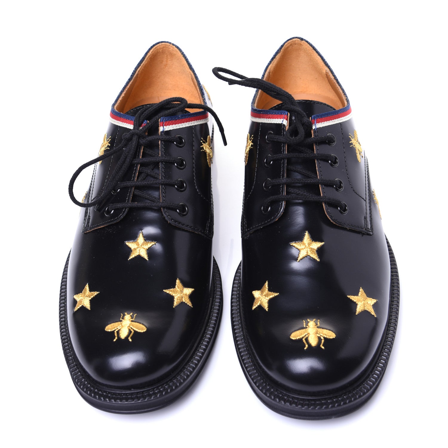 Gucci Patent Bee Star Embroidered Womens Derby Loafers 35 Black 9 of 14