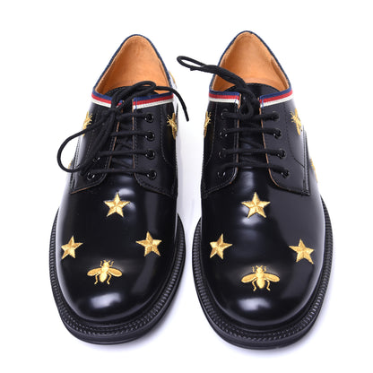 Gucci Patent Bee Star Embroidered Womens Derby Loafers 35 Black 9 of 14