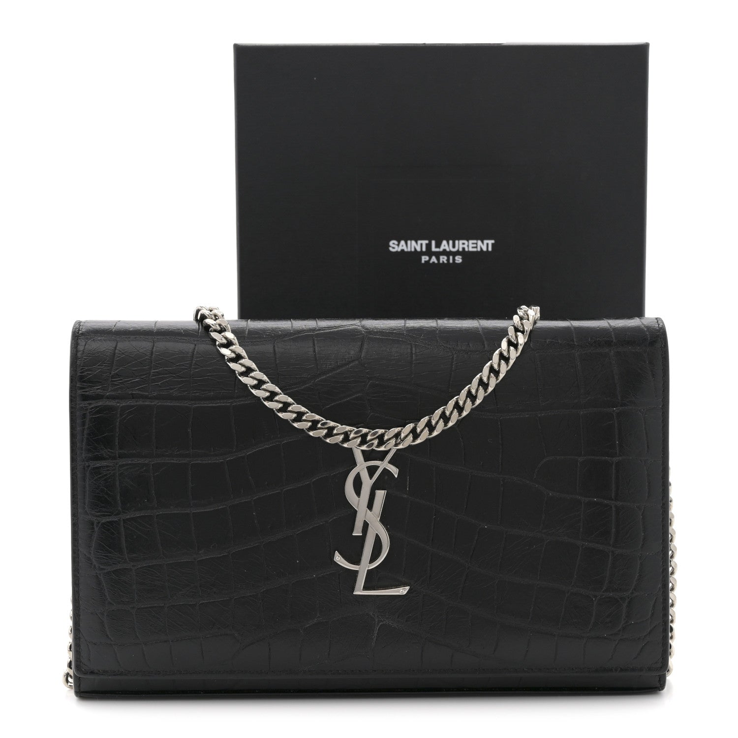 Saint Laurent Crocodile Embossed Calfskin Monogram Chain Wallet Black 12 of 12