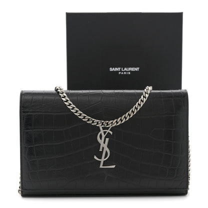 Saint Laurent Crocodile Embossed Calfskin Monogram Chain Wallet Black 12 of 12