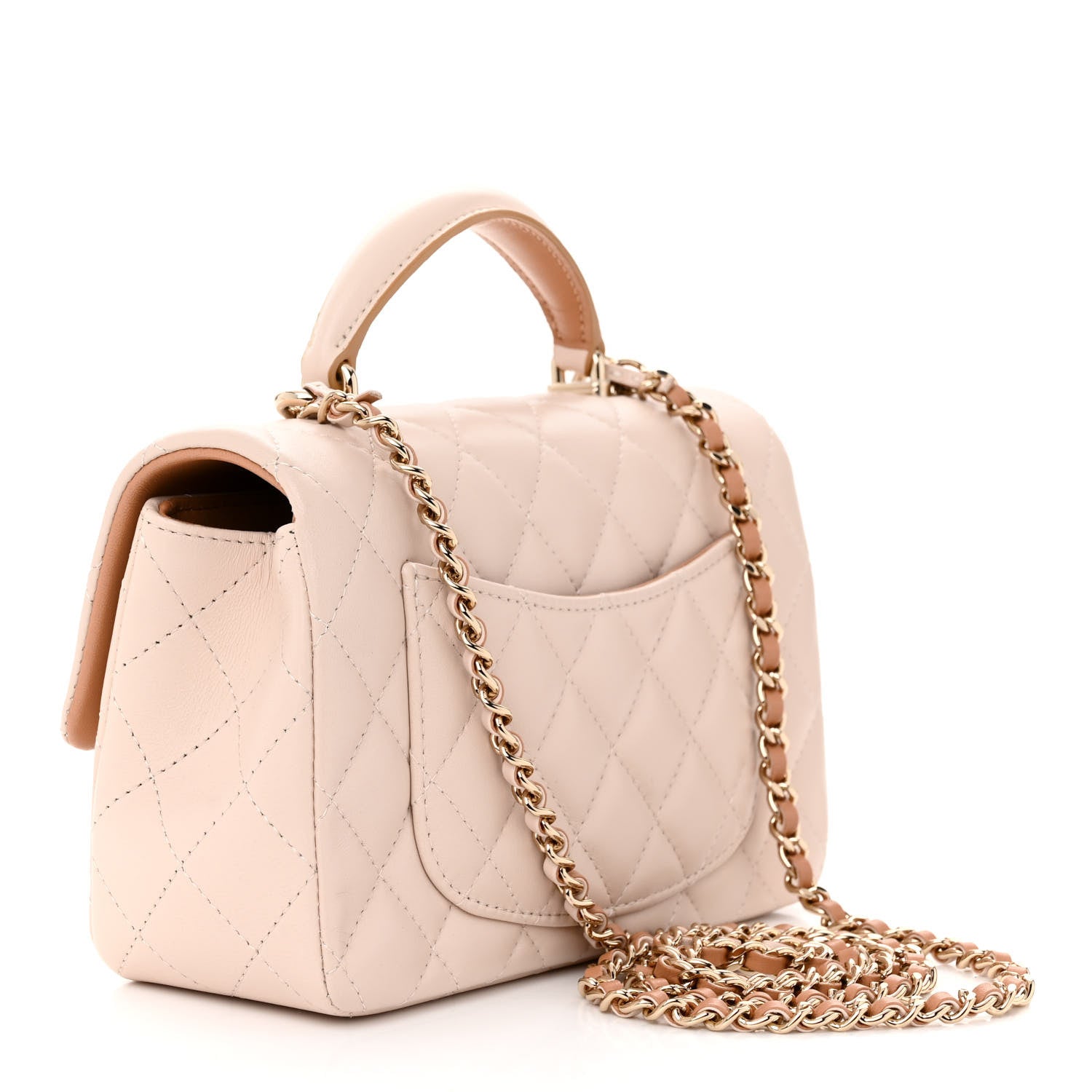 Chanel Lambskin Quilted Bi-Color Mini Top Handle Rectangular Flap Ecru Dark Beige 3 of 12