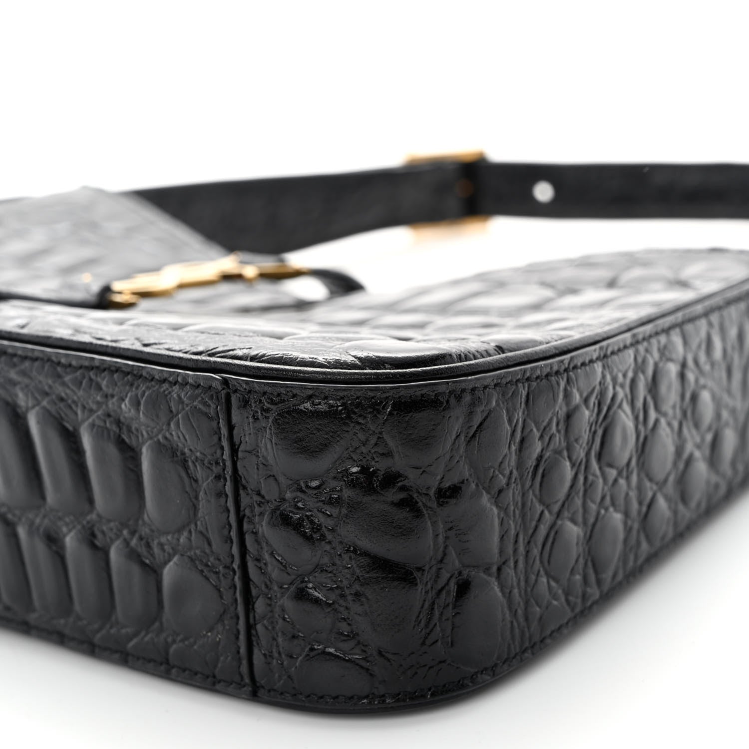 Saint Laurent Calfskin Crocodile Embossed LE 5 A 7 Hobo Black 9 of 9