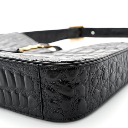 Saint Laurent Calfskin Crocodile Embossed LE 5 A 7 Hobo Black 9 of 9