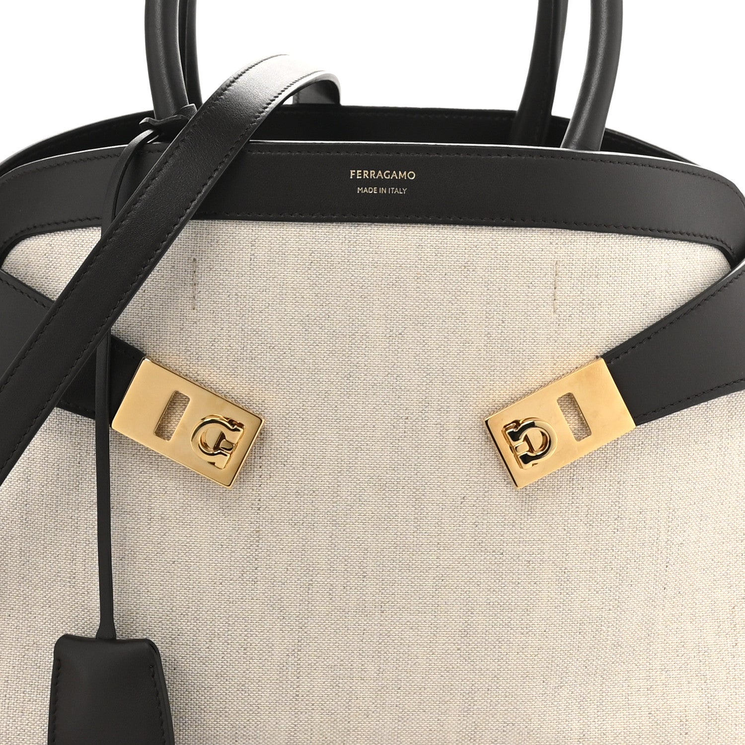 Salvatore Ferragamo Calfskin Canvas Small Hug Bag Natural Testa Di Moro 7 of 9