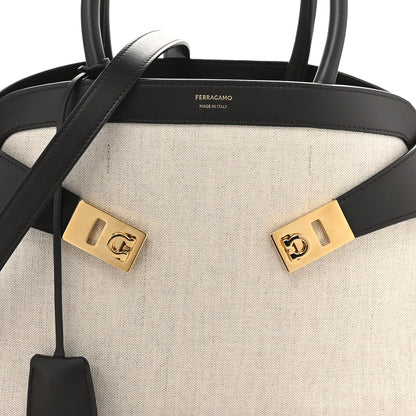 Salvatore Ferragamo Calfskin Canvas Small Hug Bag Natural Testa Di Moro 7 of 9