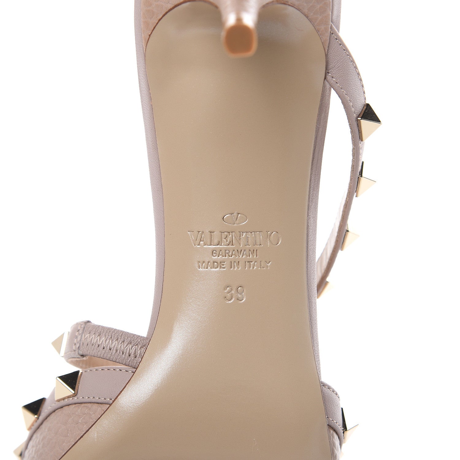 Valentino Garavani Pebbled Calfskin Rockstud Cross Strap 50mm Mules 39 Poudre 5 of 8