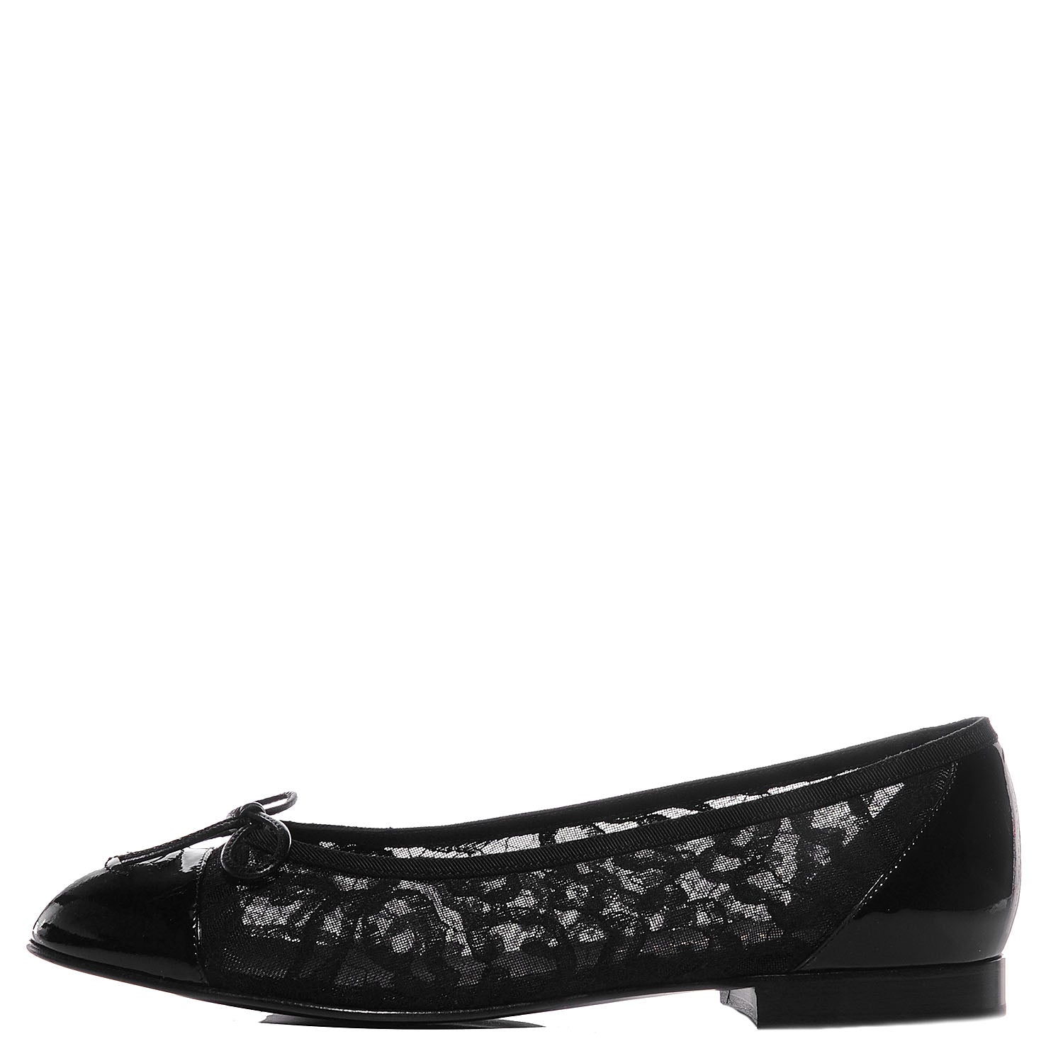 Chanel Patent Cap Toe Lace Ballerina Flats 38.5 Black 1 of 7