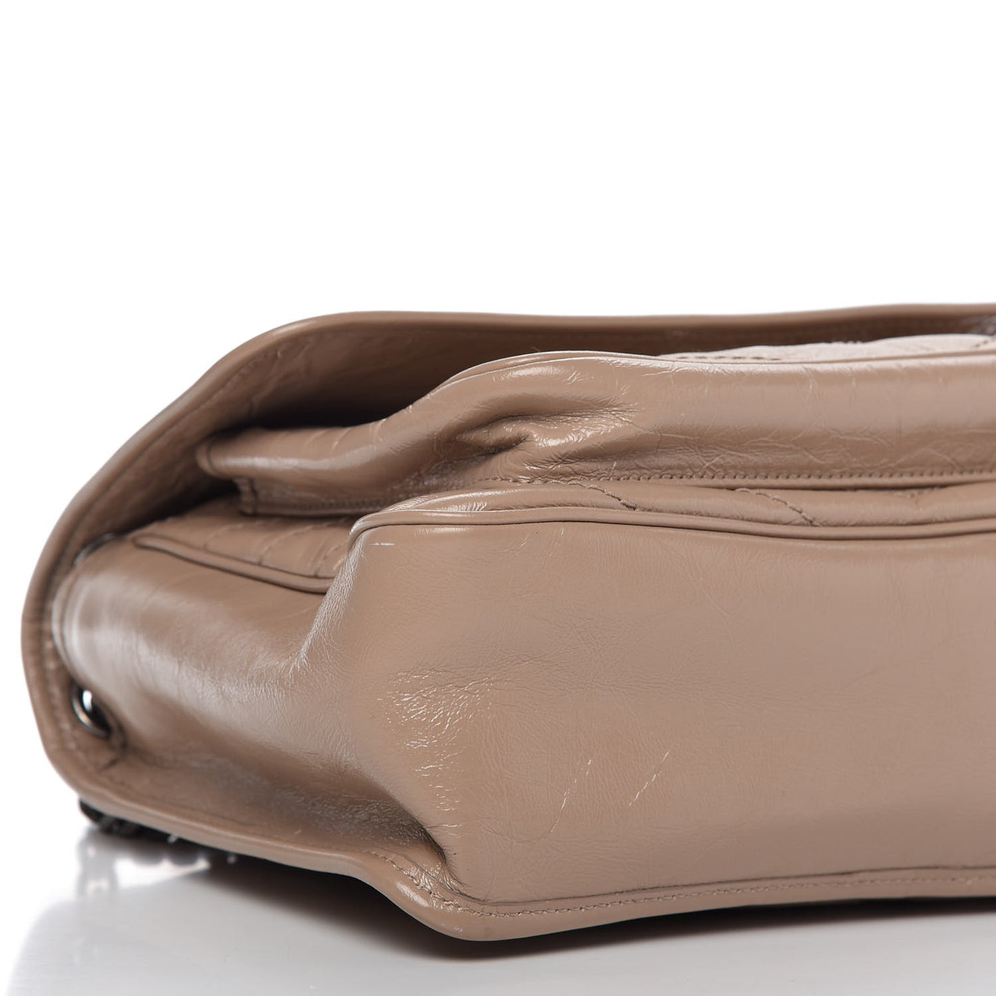 Crinkled Calfskin Matelasse Monogram Medium Niki Chain Satchel Light Taupe