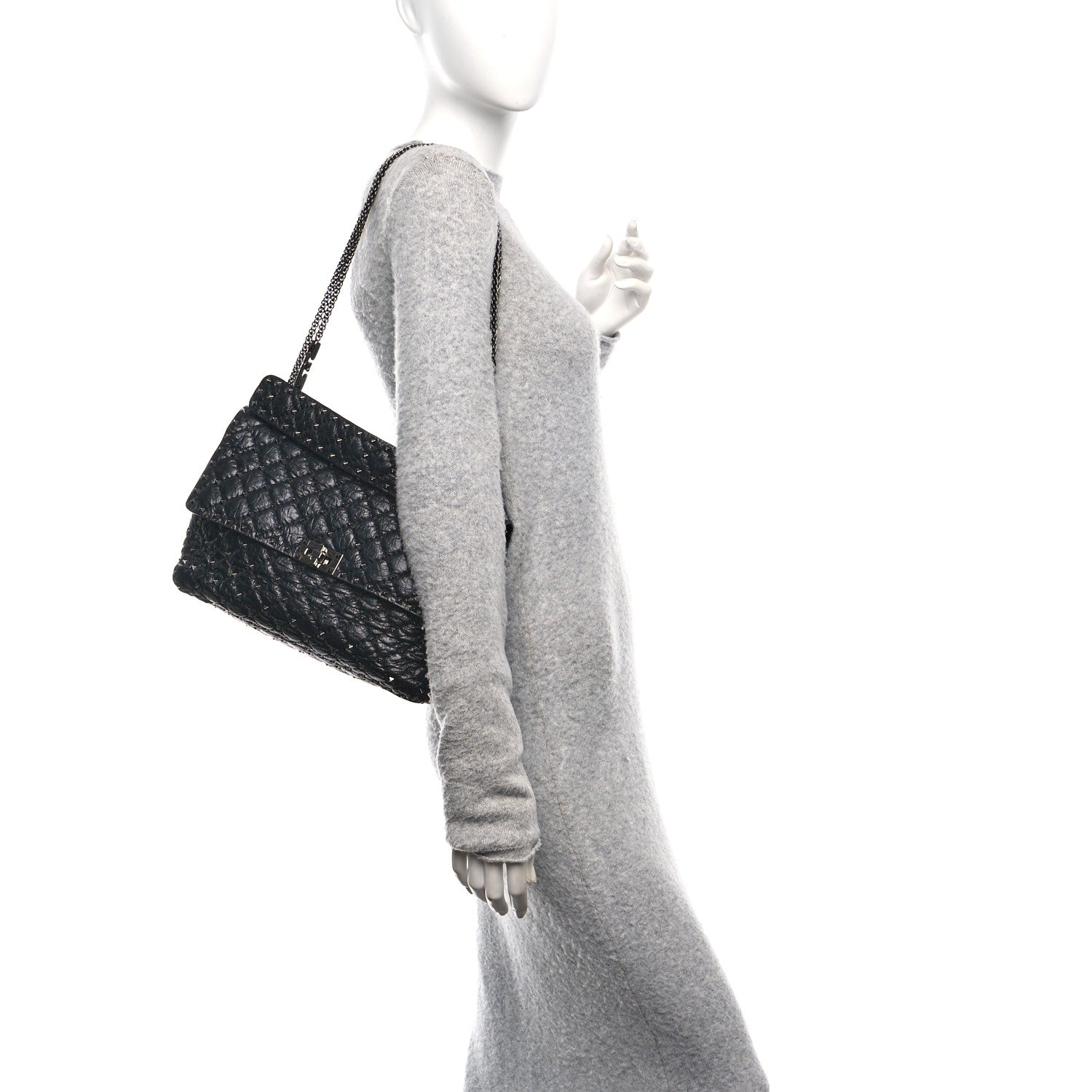 Valentino Garavani Craquele Nappa Large Rockstud Spike Shoulder Bag Black 2 of 9
