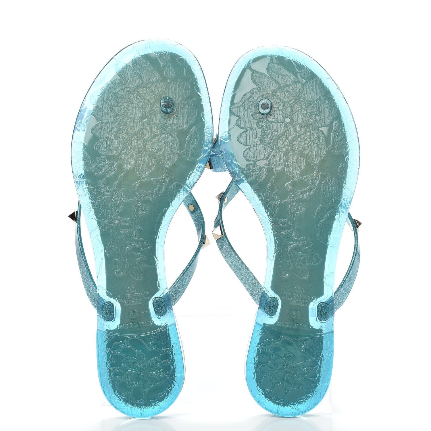 Valentino Garavani PVC Jelly Glitter Rockstud Bow Thong Sandals 38 Cerulean 5 of 9
