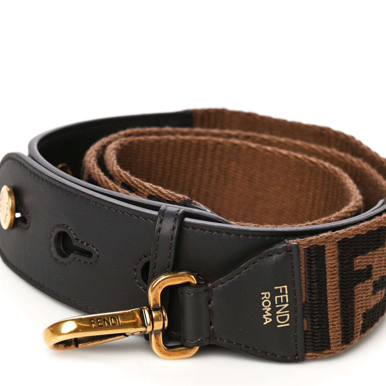 Fendi Ribbon Vitello Century FF 1974 Flat Studded Strap You Fango Marrone Ebano 2 of 6