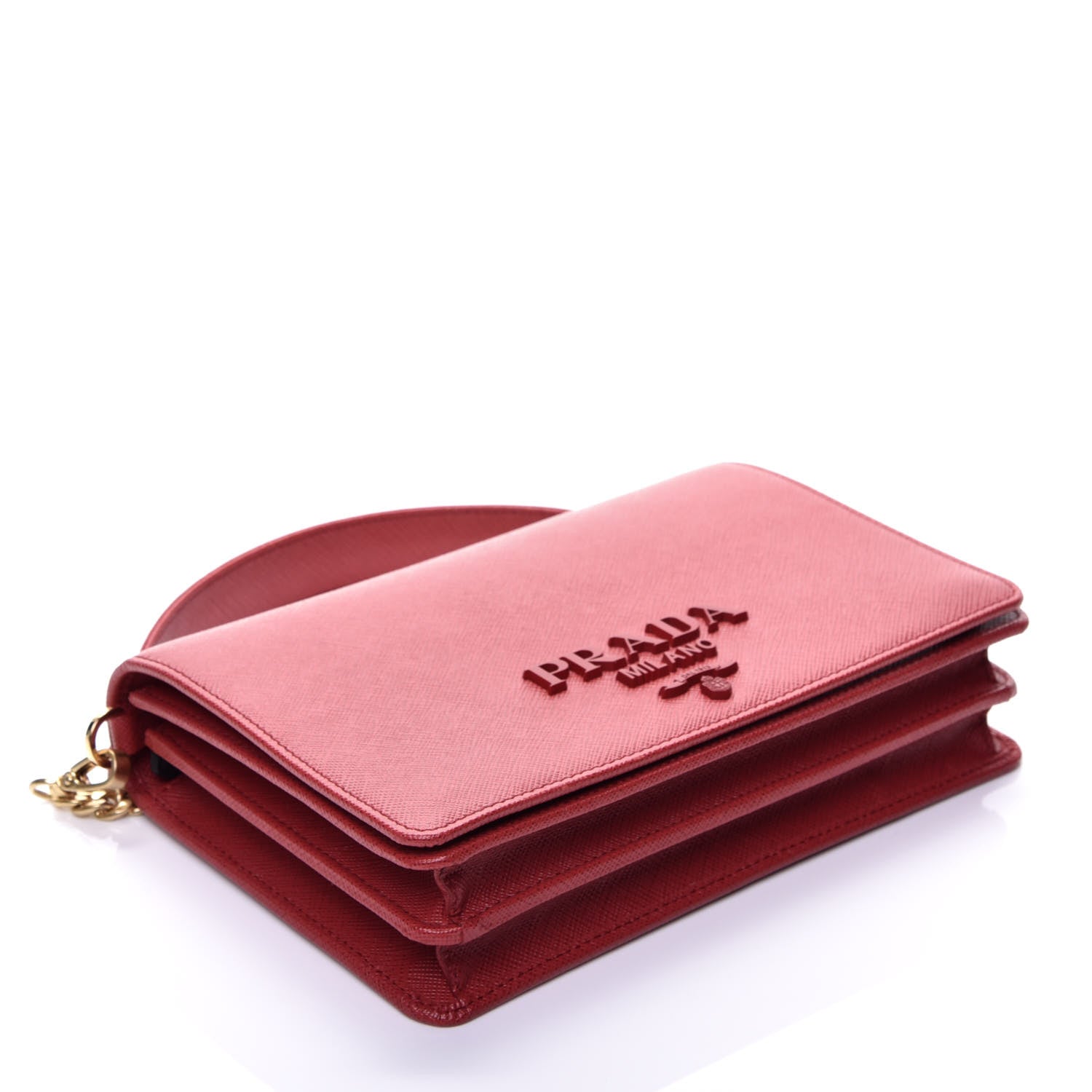 Prada Saffiano Lux Monochrome Chain Wallet Fuoco 4 of 8
