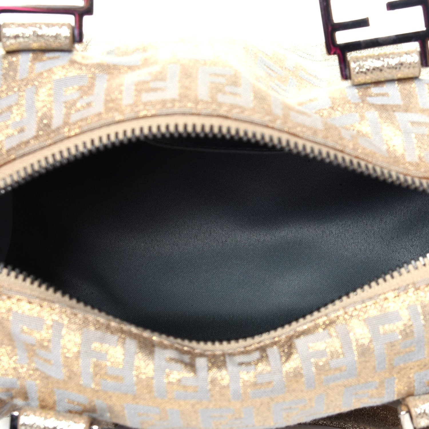 Fendi Metallic Jacquard Zucchino Mini Forever Boston Gold Silver 5 of 11