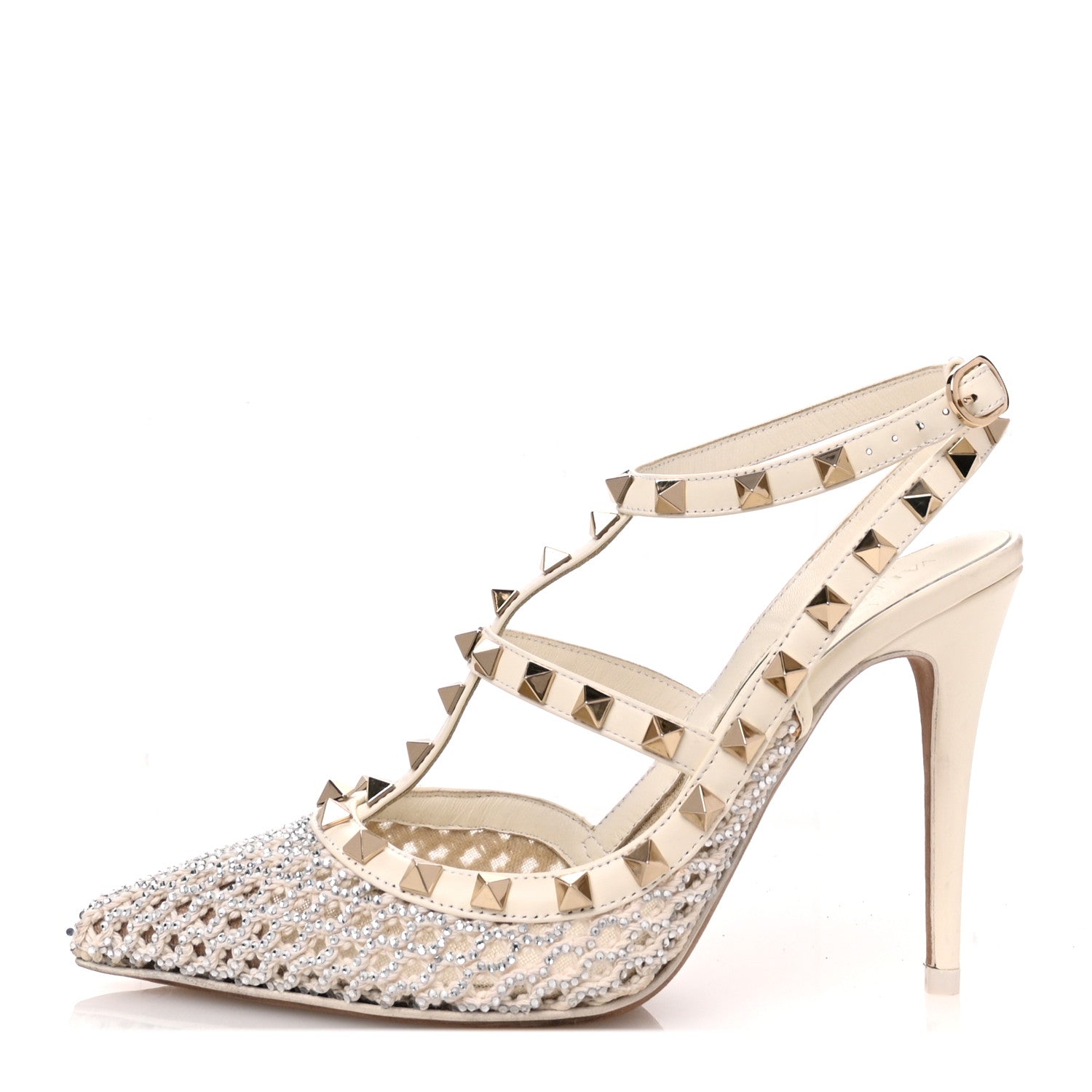 Valentino Garavani Crystal Embellished Mesh Rockstud Ankle Strap 100mm Pumps 37 White 1 of 11