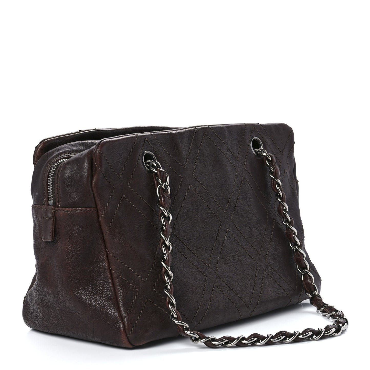 Calfskin Large Diamond Stitch Tote Brown