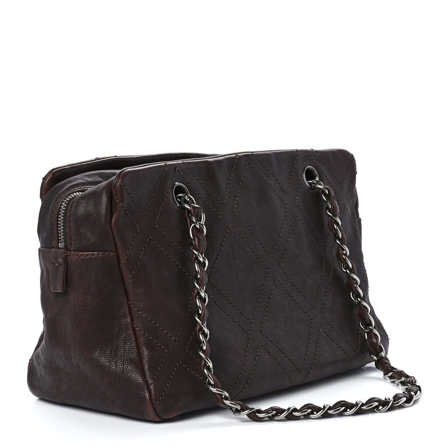 Chanel Calfskin Large Diamond Stitch Tote Brown 3 of 14