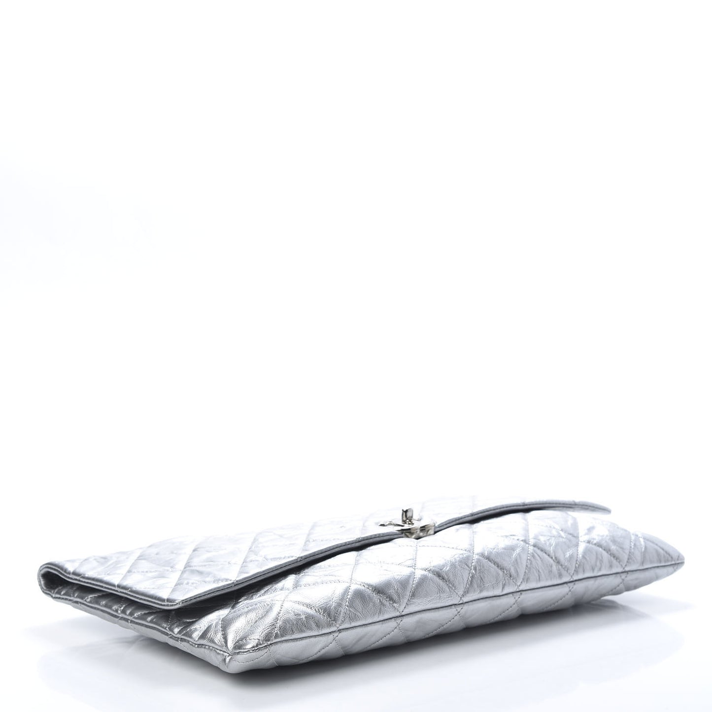 Metallic Crumpled Calfskin Big Bang Large Flap Bag Silver