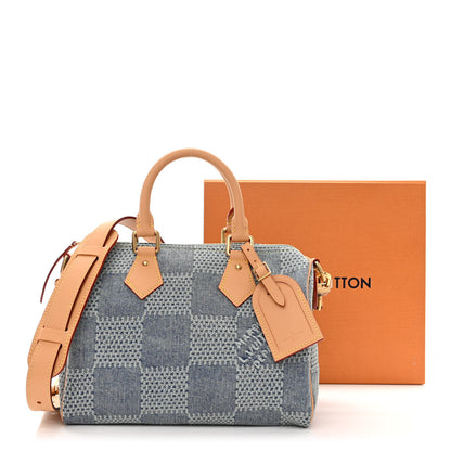 Louis Vuitton Damier Denim 3D Speedy Bandouliere 25 Bleu 3 of 10