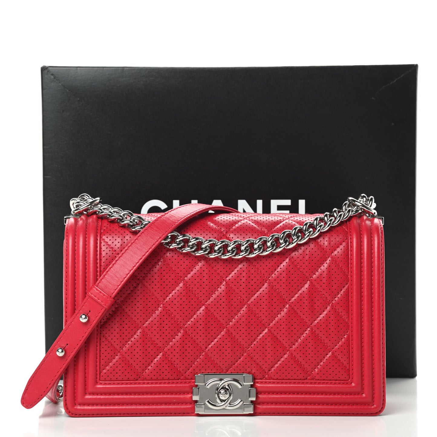 Perforated Lambskin Quilted New Medium Boy Flap Dark Pink
