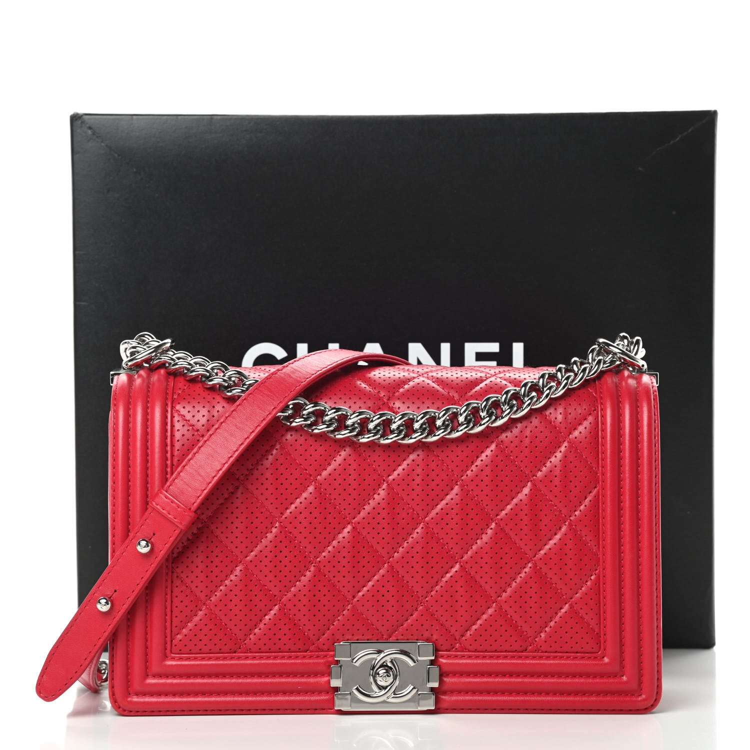 Chanel Perforated Lambskin Quilted New Medium Boy Flap Dark Pink 16 of 16