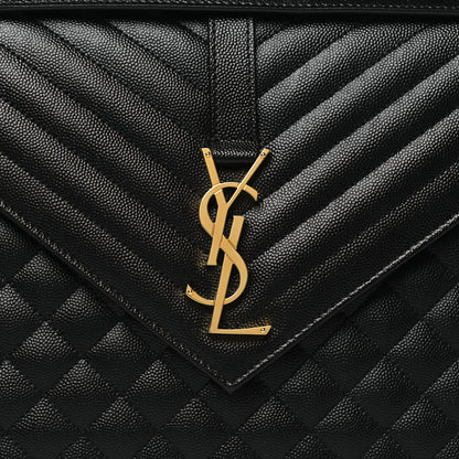 Saint Laurent Grain De Poudre Textured Mixed Matelasse Large Triquilt Monogram Satchel Black 8 of 10