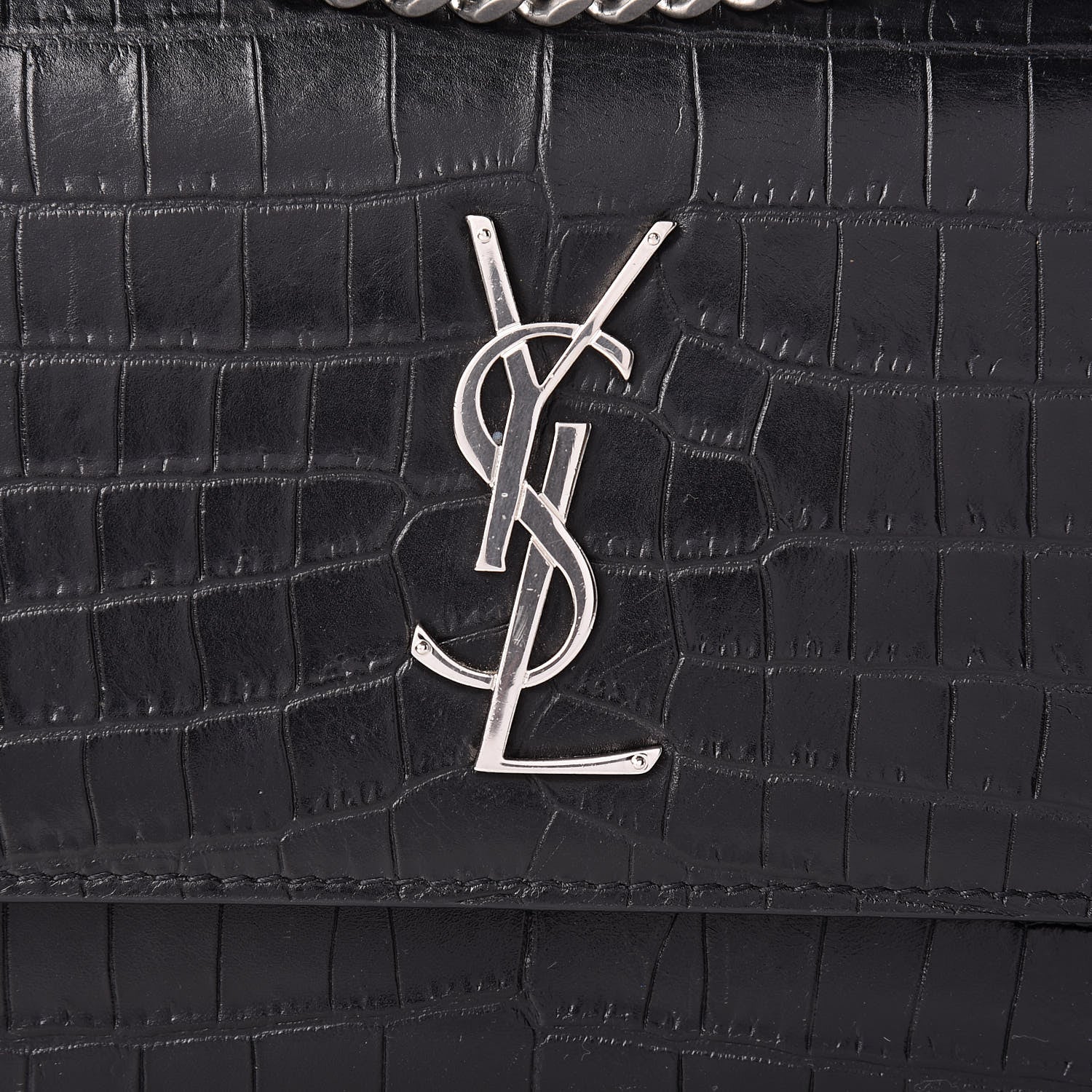 Saint Laurent Calfskin Crocodile Embossed Medium Monogram Sunset Black 8 of 10