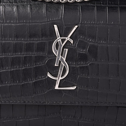 Saint Laurent Calfskin Crocodile Embossed Medium Monogram Sunset Black 8 of 10