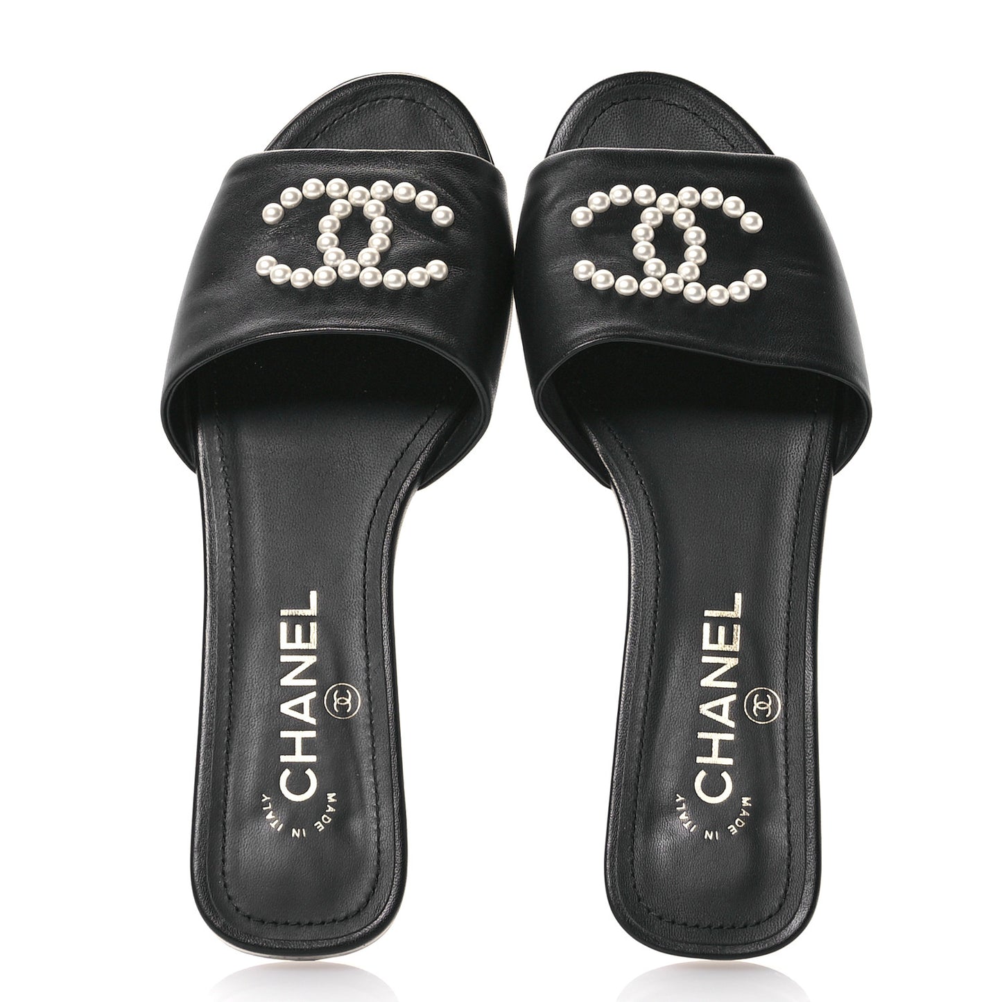 Lambskin Pearl CC Sandals 37 Black