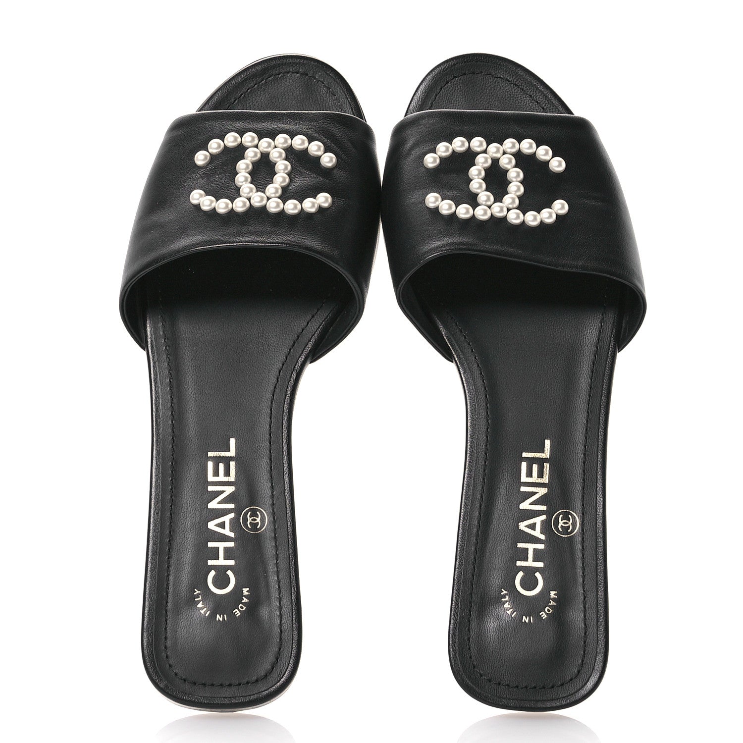 Chanel Lambskin Pearl CC Sandals 37 Black 2 of 9