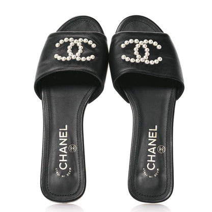 Chanel Lambskin Pearl CC Sandals 37 Black 2 of 9