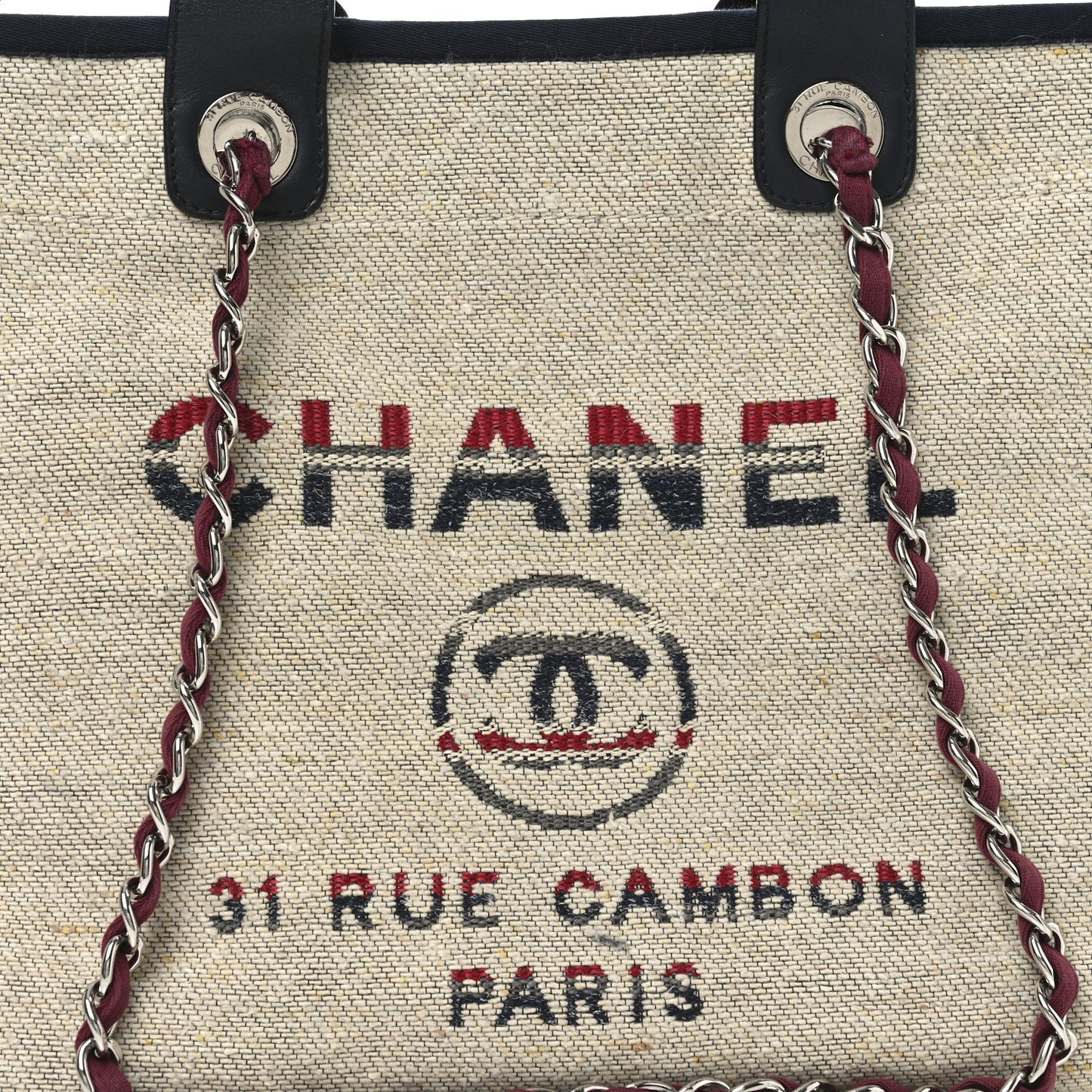 Striped Canvas Small Deauville Tote Beige