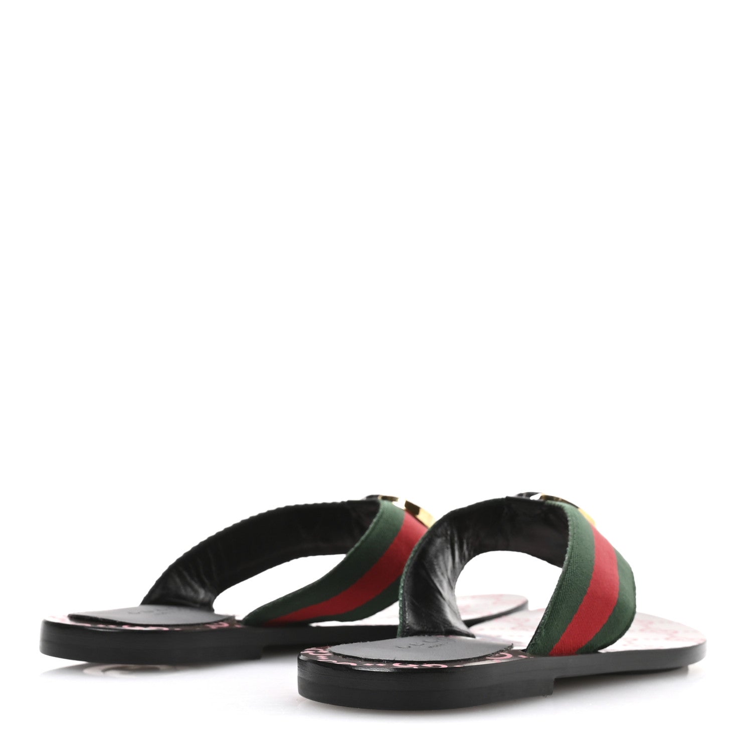 Gucci Nylon Calfskin Web GG Monogram Womens Thong Sandals 36.5 Green Red Cocoa 5 of 8
