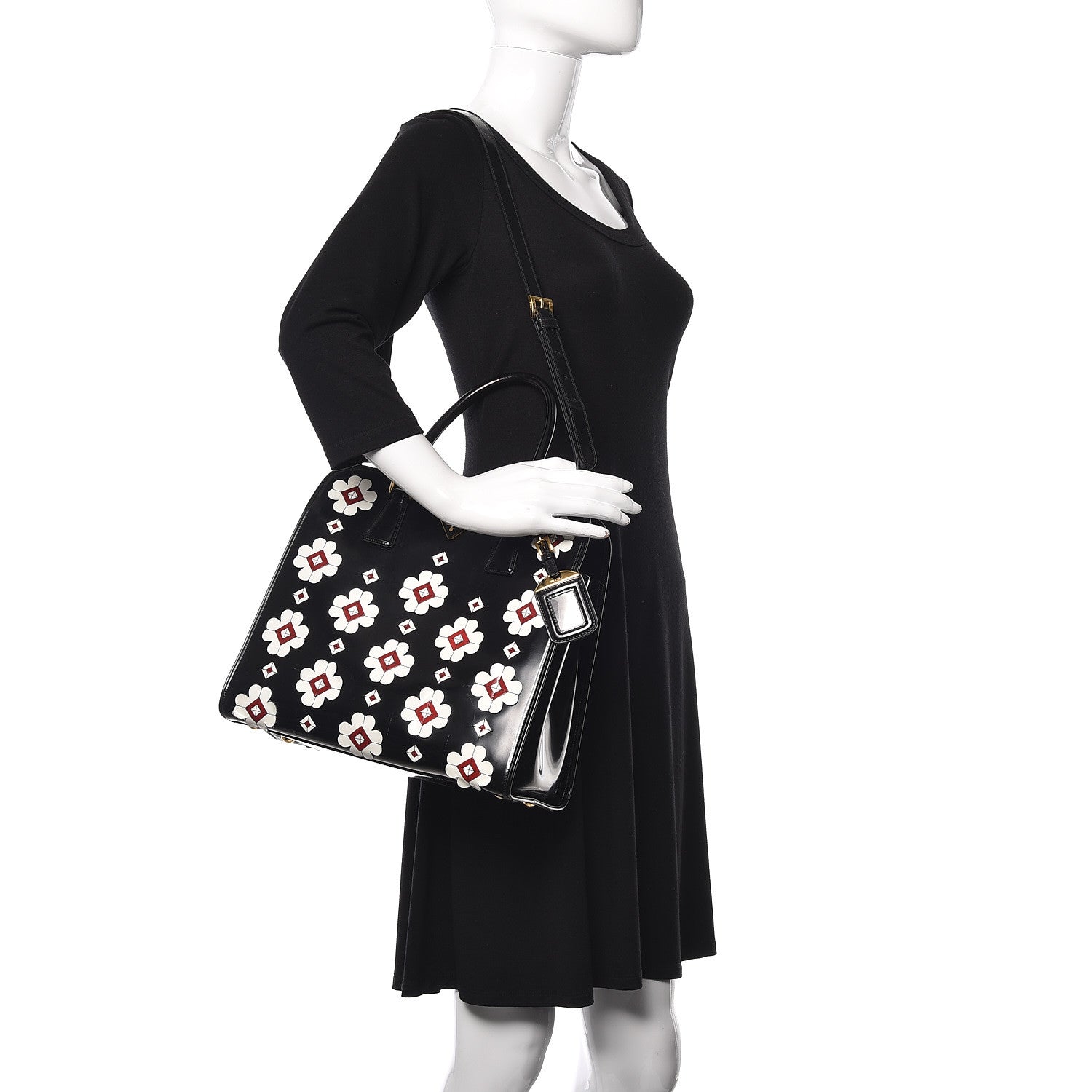 Prada Spazzolato Floral Shopper Black White 3 of 21