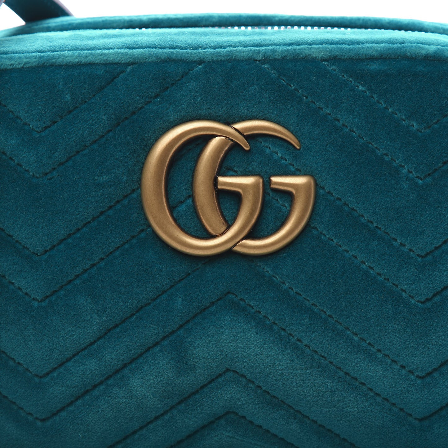 Velvet Matelasse Small GG Marmont Chain Shoulder Bag Pavone Cyan