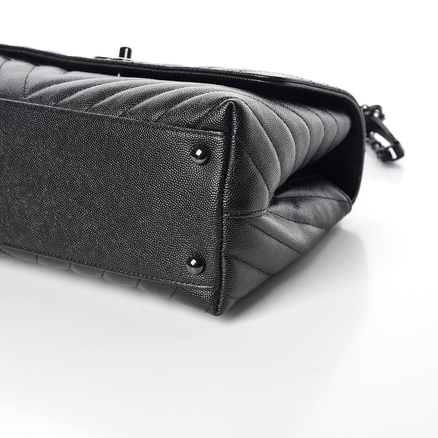 Caviar Chevron Quilted Small Coco Handle Flap So Black