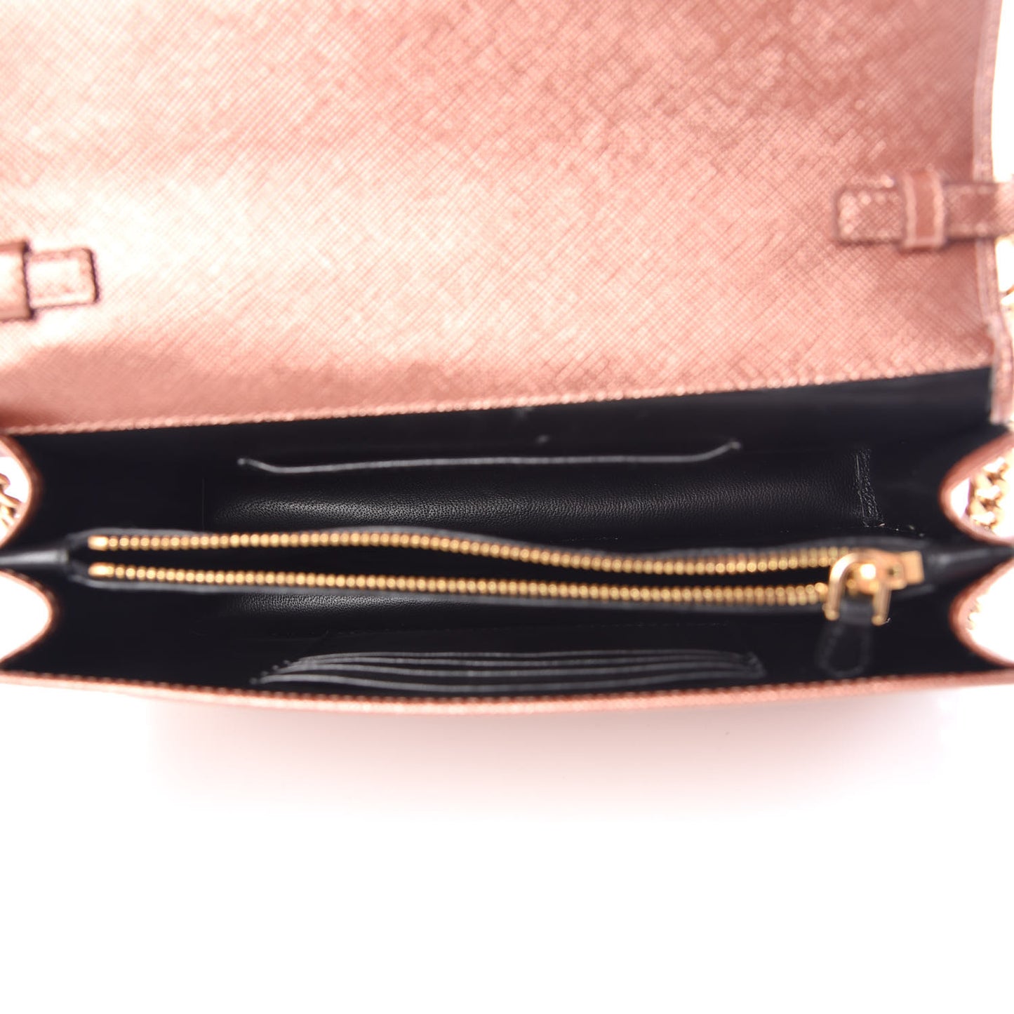 Metallic Saffiano Lux Chain Wallet Antico Mordore